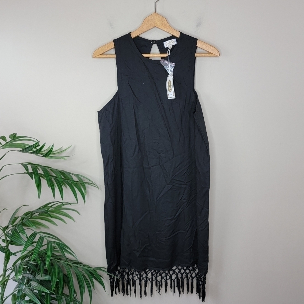 NWT Mud Pie Black Fringe Hem Tank Dress Size Medium